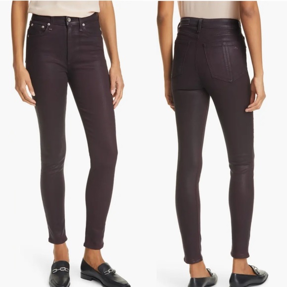 NWT Rag Bone High Waist Skinny “Nina” Coated jeans in coated plum